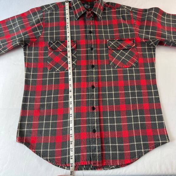 Timber Trail Vintage Heavyweight Plaid Flannel Shirt men's size Medium red gray - Picture 4 of 7